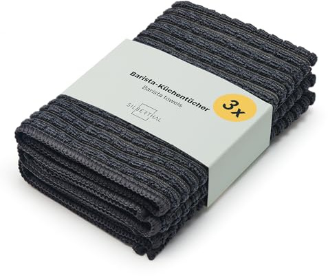 SILBERTHAL Barista Tuch 3er Set fusselfrei & saugfähig | 30 x 30 cm Mikrofaser Reinigungstuch mit Schlaufe – waschbar bei 40°, robust & schnell trocknend – Siebträgermaschine