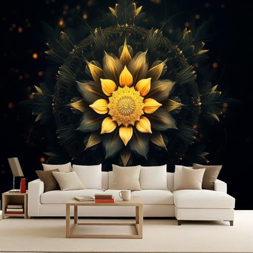 tapete vintage 500x280cm Geometrische Gelbe Blumen kindertapete 3D Wanddeko ohne Rückenkleber, Leinwandmaterial, nahtlos zu montieren EB24-2000