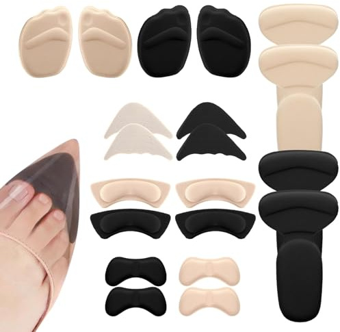 Plantillas para zapatos demasiado grandes, almohadillas para el talón para zapatos demasiado grandes, 10 pares de plantillas de zapatos para mujer, incluye almohadillas ajustables para los dedos