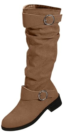 Generisch Bottes larges au dessus du genou avec talon, bottes d'hiver pour femmes à talon moyen, talon bloc de couleur unie Bottes grandes tailles pour femmes Bottes hautes en daim