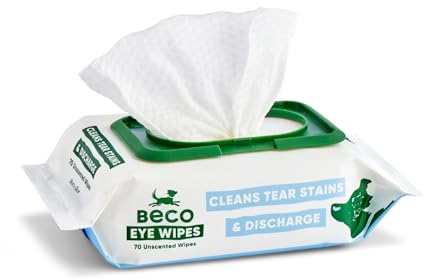 Beco Dog Eye Wipes - 1 Pack of 70, For Eye Discharge & Tear Stains, Gentle Cucumber & Chamomile Plant-Based Pet Grooming Wipes, Fragrance Free