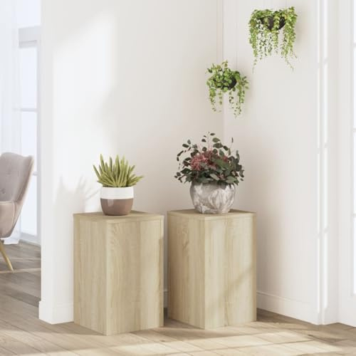 HaoChrymec Portavasi 2 pz, in Legno Rovere Sonoma, Design Moderno, Supporto per Piante, Fioriera da Esterno, per Interno e Balcone, Colore Naturale, 30x30x50 cm