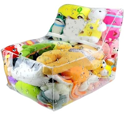 Tuxuseo Relleno de puf de peluche transparente, XXL, impermeable, organizador de juguetes de peluche con cremallera para habitación infantil, salón, sala de juegos, dormitorio