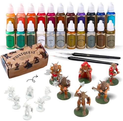 Kit de pintura acrílica en miniatura, 22 modelos a base de agua, juego de pintura para principiantes, incluye pintura metálica dorada y plateada, imprimación con pincel, 6 figuras de Bugbear para