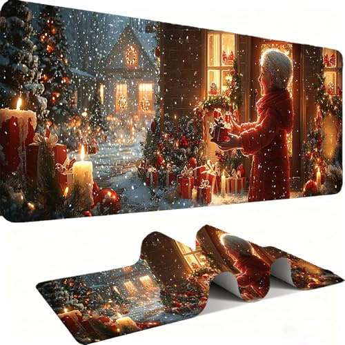 Tapis de Souris 600x300mm Tapis Souris Gamer, Mousepad de Bureau Ultra Mince Base en Caoutchouc Antidérapante Lavable la Vitesse et la précision Améliorées pour PC, Ordinateur, Travail-Noël 2 C0P-292