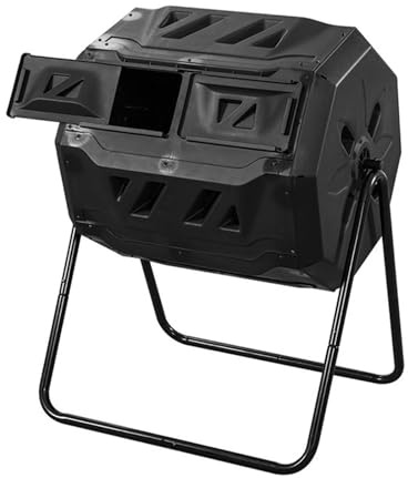 Cubo de compostaje, compostador de 160 litros para exteriores con rejillas de ventilación deslizantes y puerta de rotación omnidireccional para una fácil gestión de residuos