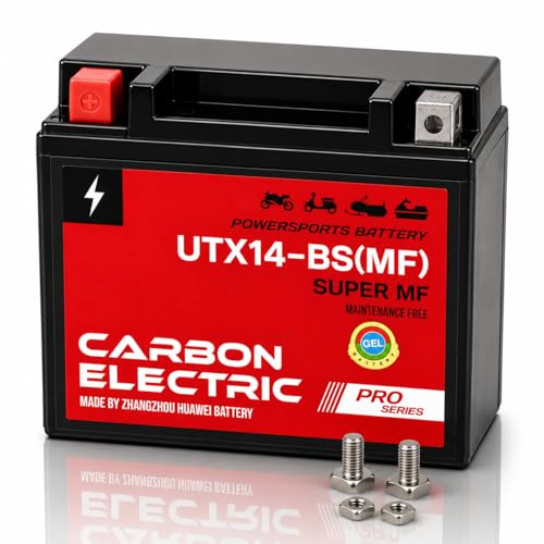 MotorradBatterie 14Ah YTX14-BS GEL Akku 12V – CarbonElectric Wartungsfrei für Motorrad Roller Quad ATV Scooter UTX14-BS