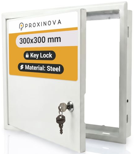 PROXINOVA Tapa Cuadro Electrico 30x30 cm Trampilla Pladur con Llave Puerta Metálica Blanca para Contador Luz Agua Registro Técnico Panel Acceso Pared y Techo