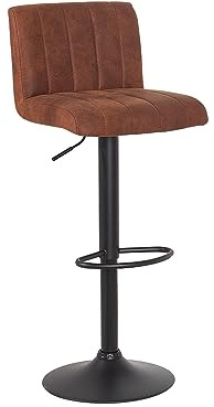 Barhocker PORTLAND 42cm - vintage braun schwarz - Microfaser Metall | Drehbar, höhenverstellbar, komfortable Fußablage, pflegeleichter Bezug, Vintage-Look, stabiler Tulpenfuß