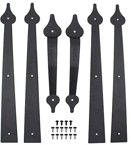 WINSOON Decorative Metal Garage Door Hardware Screw in Carriage House Accents Dummy Hinges Handles Black Steel Barn Gate Garage Decor