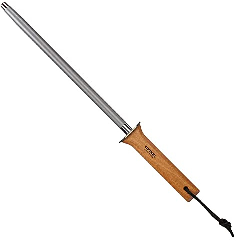 Opinel - Fusil à Aiguiser Revêtement Diamant - Ø 13 mm, Longueur 25 cm - Affûtage Couteaux de Cuisine - Manche Hêtre, Lanière Cuir - Fabrication Française