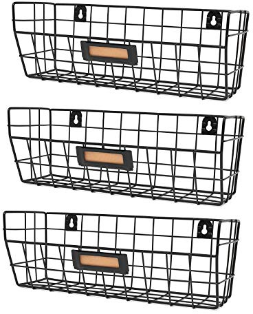 Wall Mounted Wire Basket Kitchen Storage Pantry Organizer Fruit Basket Varying Sizes Set of 3 Black