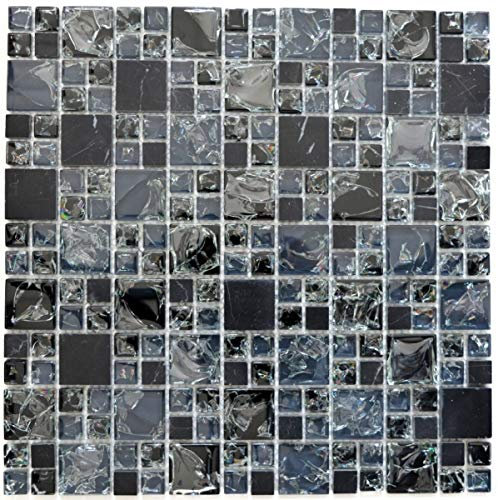 Mosaikfliese Transluzent schwarz Kombination Glasmosaik Crystal Stein schwarz MOS92-HQ14_f