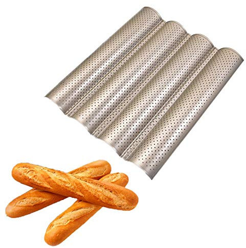 DUORUI Baguette Baking Tray Perforated Cake Mould Pan for 4 Baguettes French Bread Non-Stick Carbon Steel Bakeware Kitchen Tool