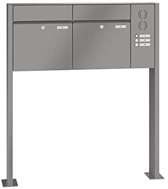 RENZ/Plan / 2er Freistehende Briefkastenanlage Standbriefkasten mit Sprechfeld/RAL-Farbe 9007 Volumen 28 L/mit Fußplatten/Dein-Briefkasten.de