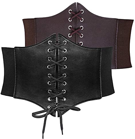 JasGood 2 Stück Damen Tied Waspie Gürtel, Breiter Elastischen Schnürgürtel Korsett Taille Gürtel für Halloween und Alltagskleidung