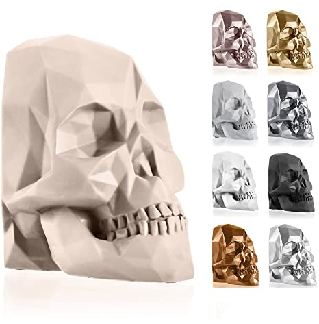 concrette Buchstütze Skull Low-Poly Totenkopf aus architektonischem Beton - Stütze für Bücherregal Buchhalter Buchständer - Dekorative Buchstützen für Regale - 1 Stück