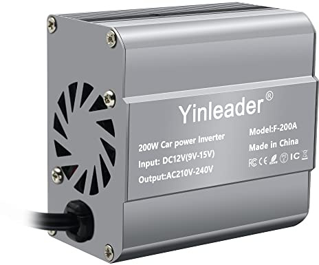 Yinleader 200W 12V auf 230V Kfz-Wechselrichter KFZ Spannungswandler mit 1 EU Steckdose, 2 USB-Anschlüssen für Auto, Zigarettenanzünder, Laptop, Camping