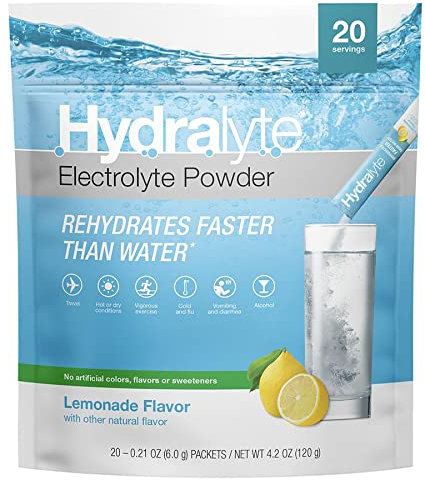 Hydralyte Effervescent Electrolytes Powder Sachets - 20 Flavoured Sticks - Rapid Rehydration - Prevent Dehydration - Achieve Optimal Hydration (20 Sachets, Lemonade)