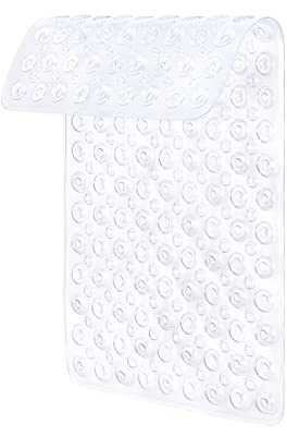 Non Slip Bath Mat Shower Mats Anti Mould for Bathroom and Bathtub with Large Suction Cup and Thickened Rubber Backing Long 70 * 40cm, Clear