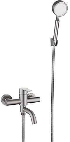 Ksunun Badewannenarmatur Heiße Und Kalte Badewanne Wasserhahn Gebürstetes Edelstahl Einhebel Wannenmischer-Dusche Set mit Hochdruckhanddusche und Brausehalter Wandmontage Wannenarmatur