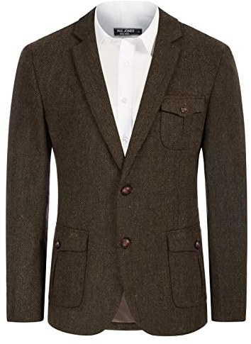 Giacca da Uomo in Tweed con Risvolto a Intaglio in Misto Lana di Alta qualità, Giacca Sportiva con Tasche, Aggiornamento Marrone, L