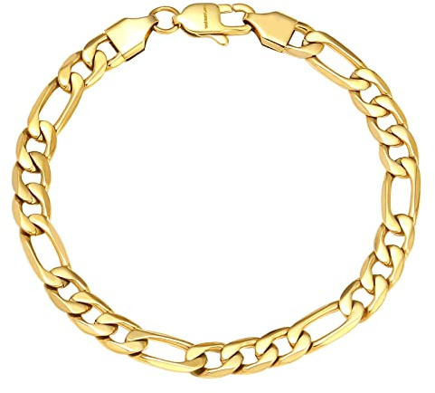 CaptainSteeL Stainless Steel Bracelet for Men,Figaro Chain Bracelet with Gift Box(7MM Width,7/7.5/8/9inch Length,Silver/18K Gold Plated)
