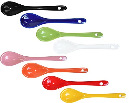Albedel 8 Color Porcelain Egg Spoons Ceramic Spoons 5 inch Coffee Dessert Yogurt Tea Milky Tea
