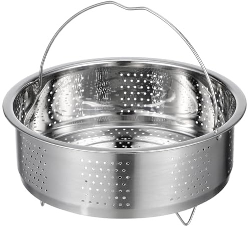UPKOCH Pasta Strainer Steamer Basket Stainless Steel Vegetable Steamer Basket Insert Chinese Dumpling Rice Cooker Steaming Basket with Handle for Veggie Fish Seafood Cooking 22cm