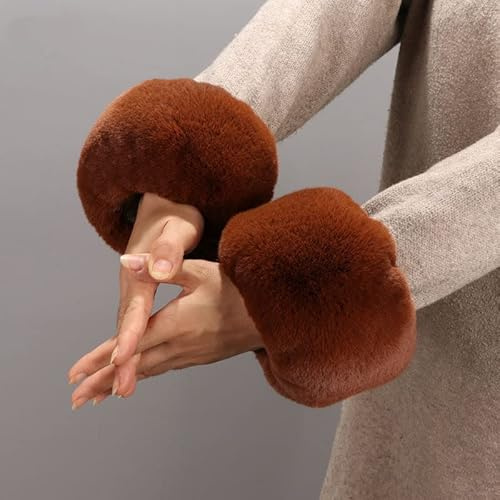 Pulswärmer Fell Manschetten Warmers,Winter Damen Kunstfell Armstulpen Plüsch Kunstpelz Fellstulpen Frauen Winter Handgelenk Wärmer Arm Wärmer Handwärmer Handschuhe für Frauen Mädchen,Dunkelbraun