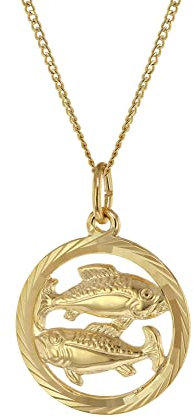 trendor Halskette mit Sternzeichen Fische 333 Gold Ø 16 mm klassischer Tierkreiszeichen Anhänger für Damen oder Herren, zeitloser Halsschmuck 41980-03-40 40 cm