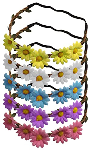 5 diademas de flores con diseño de margaritas, diademas, diademas, diademas, diademas de flores, multicolores para niñas, mujeres, coronas de margaritas, diademas de boda