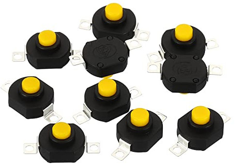 PATIKIL Enganche Pulsador Botón Interruptor, 10uds YT-1412-KD Plano Pasador con Agujero ON/OFF Autobloqueo 30V 0.5A Micro Interruptor para Linterna Luz Pared Toma, Negro
