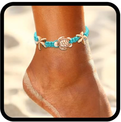 Handcess Boho Fußkettchen Damen Fussketten Schildkröte Fußkettchen Geflochtener Fußschmuck für Frauen und Mädchen