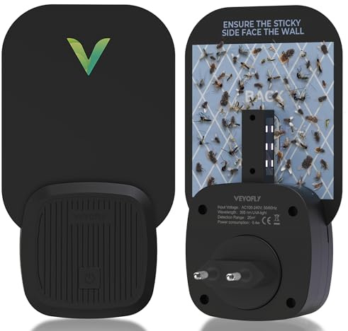 VEYOFLY Fluginsektenfalle für drinnen,Steckdosenfliegenfallen:Fangen Sie Fruchtfliegen,Gnatenschutz und andere Insekten mit UV-Licht und Klebeband-Gnatenschutz für Zuhause (1 Stück Gerät Weiß)
