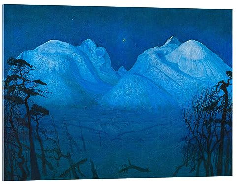 Posterlounge Winternacht in den Bergen Acrylglasbild von Harald Oscar Sohlberg 40 x 30 cm Blau Wandbilder Wanddeko