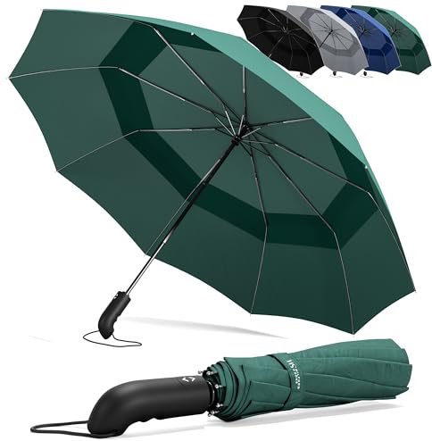 Regenschirm Taschenschirm Sturmfest + Auf-Zu Automatik & Schirm-Tasche, Schwarz | Herren Damen Reiseschirm - Kompakt Stabil, Teflon Wind- & Regen- Dicht | Taschenregenschirm Golfschirm Umbrella