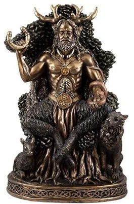DRW Figura di Cernunn Dio Celtico della Natura Finitura Bronzo in Resina Dipinta a Mano 20x15x30 cm