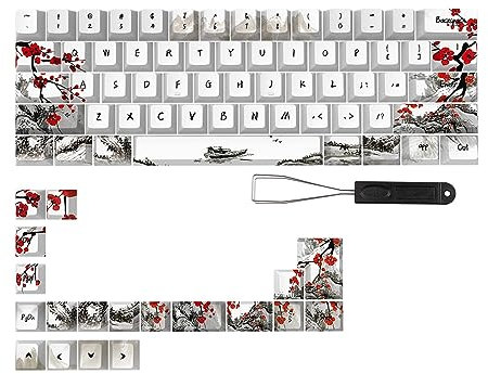 Touches élégantes PlumBlossom pour claviers mécaniques 61 64 67 68 Allemand, français, Espagne, Japonais, Anglais, Langues Fleur de prunier Touches Qwertz Azerty Touches de clavier 80 touches PBT