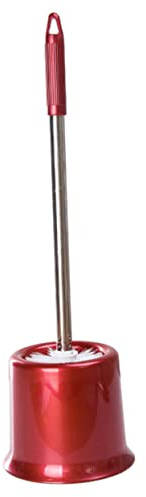 MAGICLULU Brosse de Toilette Acier Inoxydable Ronde Rouge Foncé, Poils Rigides, Longue Poignée, Support Hygiénique, Outil de Nettoyage Salle de Bain, Rangement WC Pratique