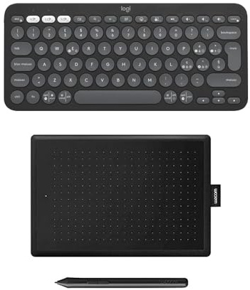 Logitech Pebble Keys 2 K380s, Tastiera Bluetooth Multidispositivo con Tasti di Scelta Rapida Personalizzabili + Wacom Onebywacom Small Tavoletta Grafica Con Penna, ITA QWERTY, Grafite