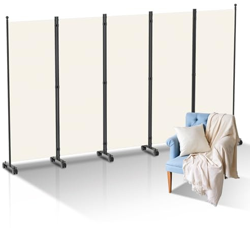 Ansobea Paravent Raumteiler 5-teilig 284x181x30cm, Beige