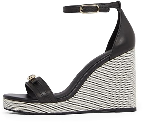 Tommy Hilfiger Damen Wedge Espadrilles Sandal Leather aus Leder, Schwarz (Black), 38