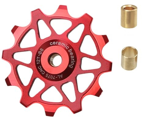 Fahrrad Schaltwerk Riemenscheibe 12T/14T, Aluminium Schaltröllchen Keramiklager Set für MTB Bike Rennrad Schaltwerfer (12T,Rot)