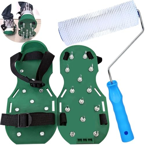 9 Inch Screed Spiked Roller Self Leveling Concrete Roller Epoxy Roller Spike Shoes for Epoxy Flooring Cement Floor Leveling Tools Screed Compound Roller