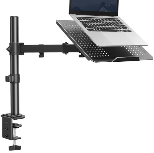 HUANUO Soporte de escritorio para laptop, soporte para laptop de 17 pulgadas o monitores de 15 a 32 pulgadas, brazo para portátil con bandeja ventilada, brazo totalmente ajustable con inclinación,