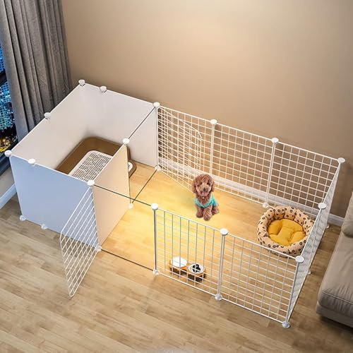 CHEMYO Hundelaufstall für den Innenbereich, Haustier-Laufstall für kleine Hunde, DIY-Kleintierkäfig, tragbarer Drahtzaun mit separater Toilette für kleine Tiere, Welpen, Kätzchen und Kaninchen, Hof