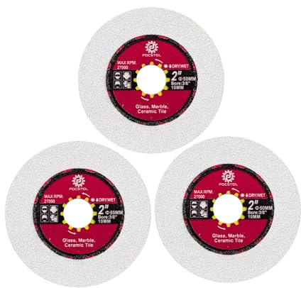 FOCSTOL Diamant Glas Trennscheibe 50mm - Diamant Sägeblatt Schneiden und Schleifen für Glas Jade Kristall Weinflasche mit 10mm Bohrung Packung mit 3