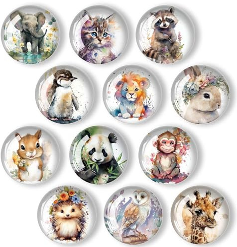 XoeLLe 12 st djurmagneter, kylskåp, 3D-glas kristallmagneter, dekorativa magneter, personliga magneter, för kylskåp, kalender, whiteboard, diskmaskin (30 mm)