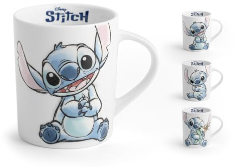 Home - Stitch Sketch Lot de 6 tasses en porcelaine décorée, 33 cl